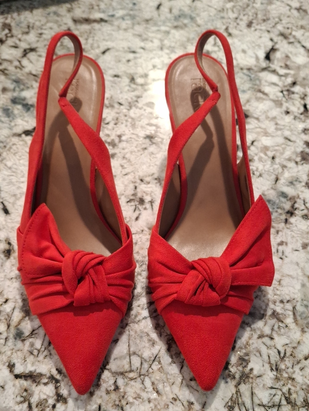 Red Pointed-Toe Knot Slingback Heels